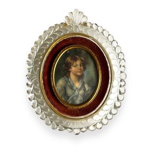 Scrolled Frame Innocence Jean Batiste Greuze Vintage Raised Relief Heavy Glass